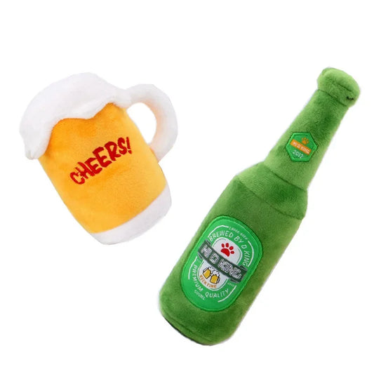 Plüsch-Bierflaschen-Hundespielzeug – mit Sound, 20 cm, braun