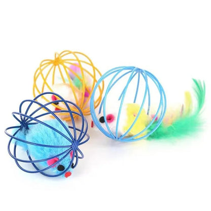 Katzenspielzeugkäfig mit Maus – Buntes Plastik