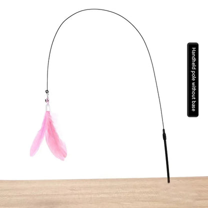 Katzenspielzeug mit Federn und Glöckchen – 80 cm langer Spielzeugstab mit Saugnapf