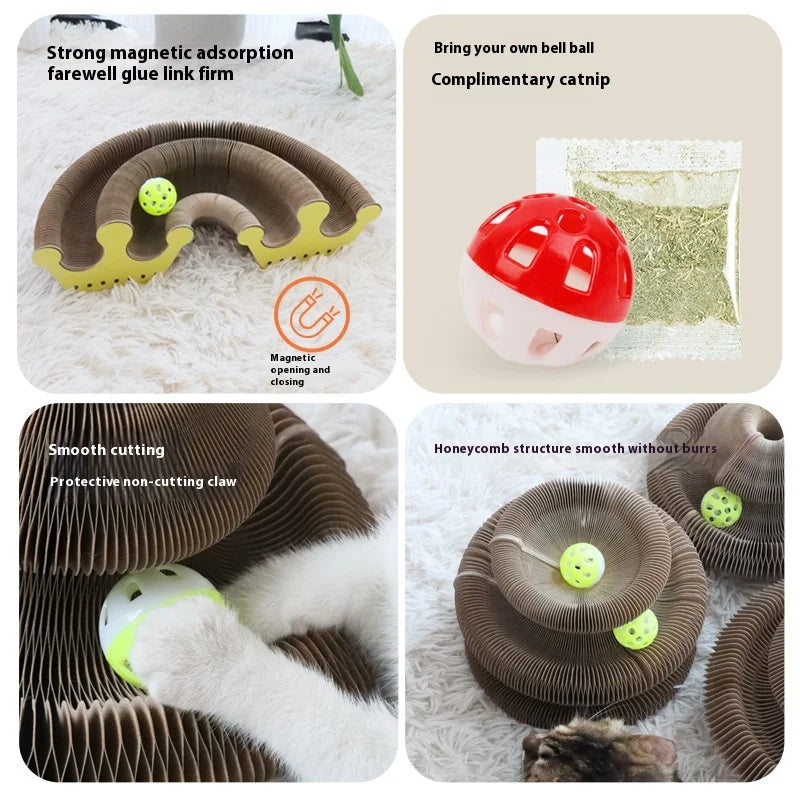 Magnetischer, faltbarer Katzenkratzbaum aus Karton mit Glöckchen