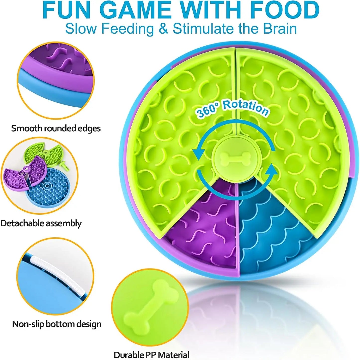 Hund mit langsamer Fressgeschwindigkeit – 3-lagiges Puzzletablett, rutschfest, blau/grün