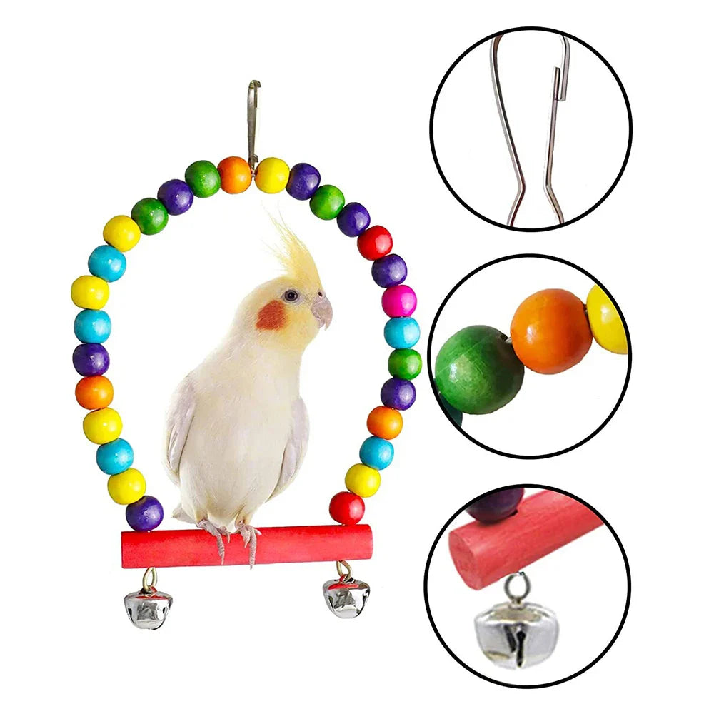 7-teiliges Papageienspielzeugset aus Holz und Kunststoff, für kleine Vögel, 21 x 14 cm