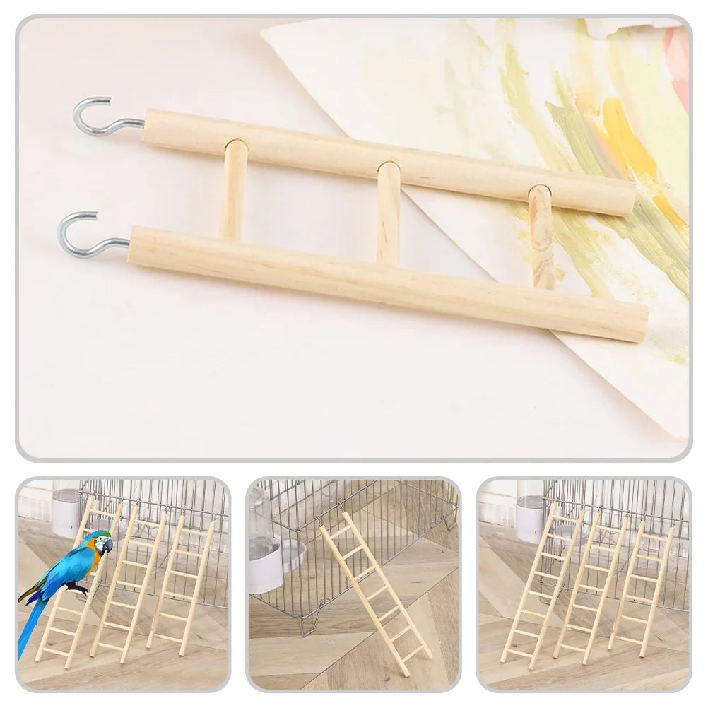 Kletterleitern aus Holz für Kakadus – 6er-Set – Khaki – 16–37 cm