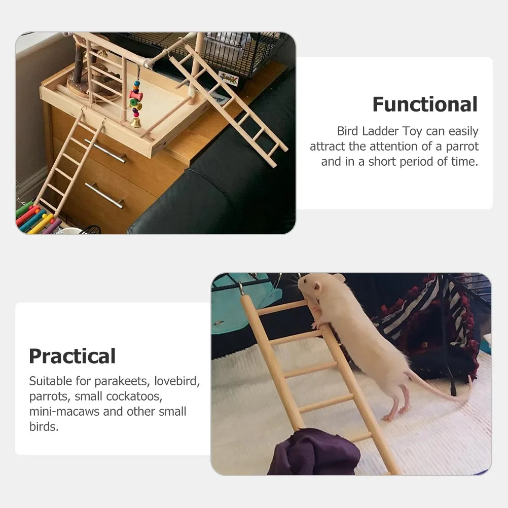 Kletterleitern aus Holz für Kakadus – 6er-Set – Khaki – 16–37 cm