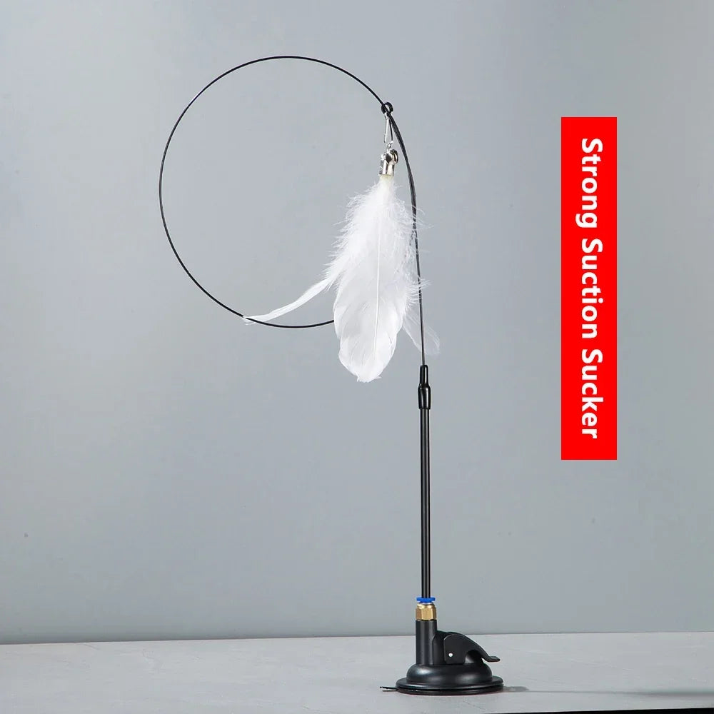 Katzenspielzeug mit Federn und Glöckchen – 80 cm langer Spielzeugstab mit Saugnapf