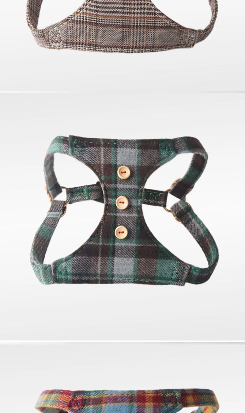 Britisches Karomuster – Verstellbares Hundegeschirr mit multifunktionaler Leine im britischen Stil