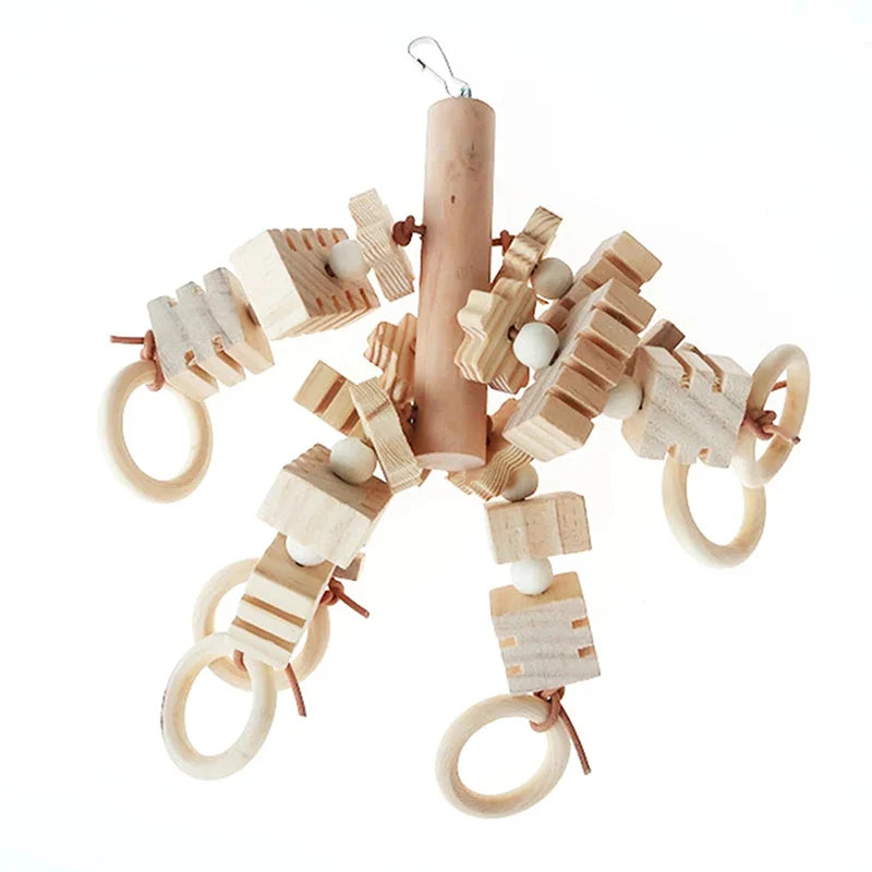 Großes Papageienspielzeug – Kauspielzeug aus natürlichem Kiefernholz, zum Aufhängen