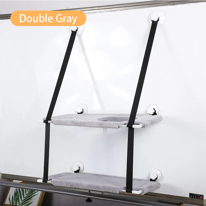 Winterliche Katzenhängematte aus Samt – Doppellagiger Cord – Saugnapf