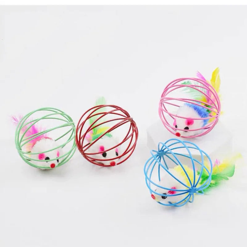 Katzenspielzeugkäfig mit Maus – Buntes Plastik