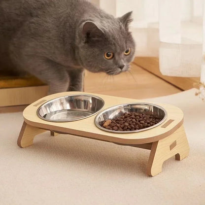 Erhöhter Futternapf aus Holz für Katzen und Hunde – Einzel- oder Doppelversion