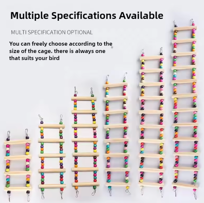 Kletterleiter aus Holz für Papageien – 31–56 cm – mit Aufhängehaken