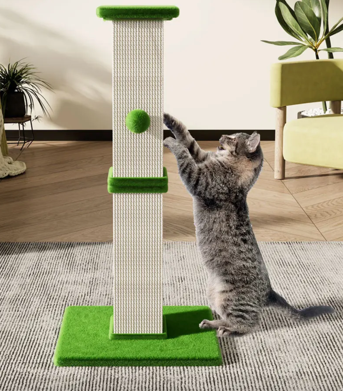 Katzenkratzbaum 80 cm hoch – Sisal mit Spielball, 40 x 40 cm Sockel, mehrfarbig
