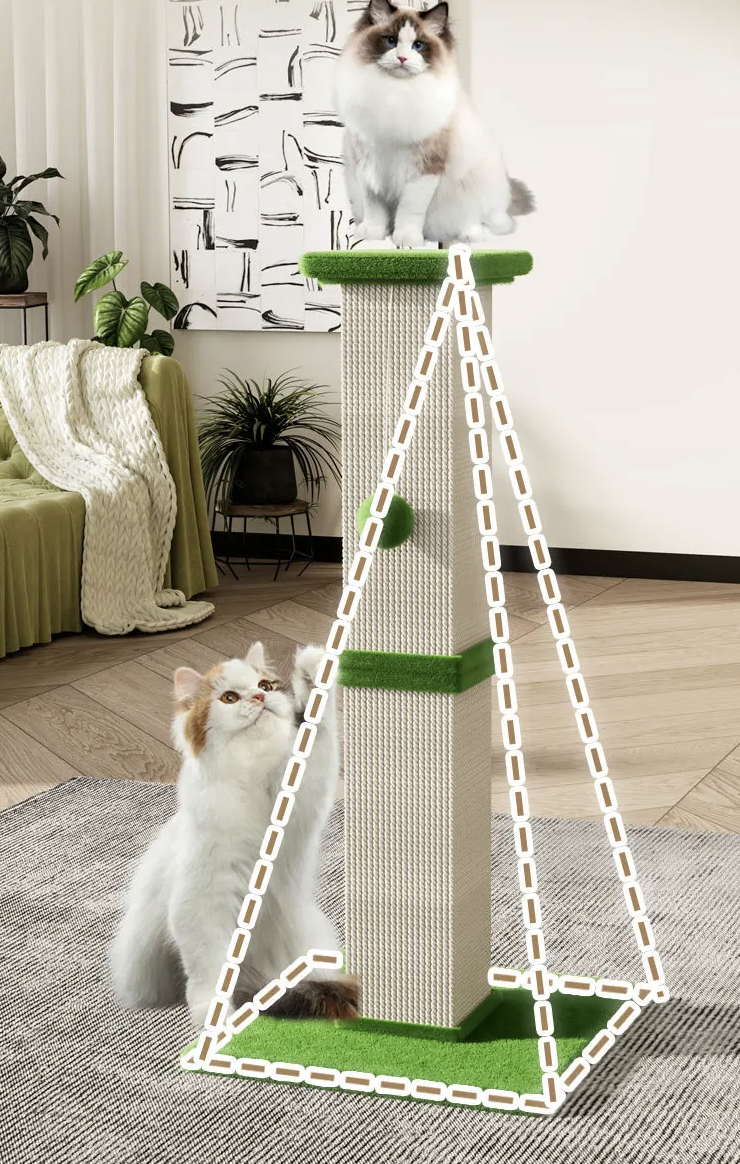 Katzenkratzbaum 80 cm hoch – Sisal mit Spielball, 40 x 40 cm Sockel, mehrfarbig