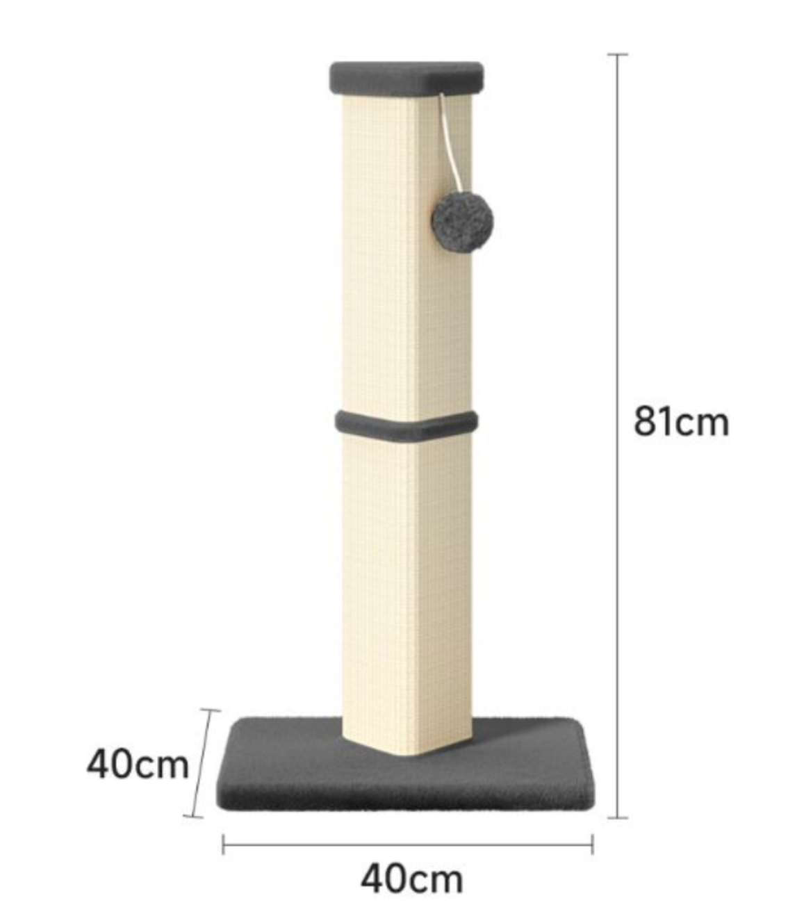 Katzenkratzbaum 80 cm hoch – Sisal mit Spielball, 40 x 40 cm Sockel, mehrfarbig