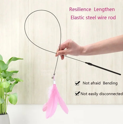 Katzenspielzeug mit Federn und Glöckchen – 80 cm langer Spielzeugstab mit Saugnapf