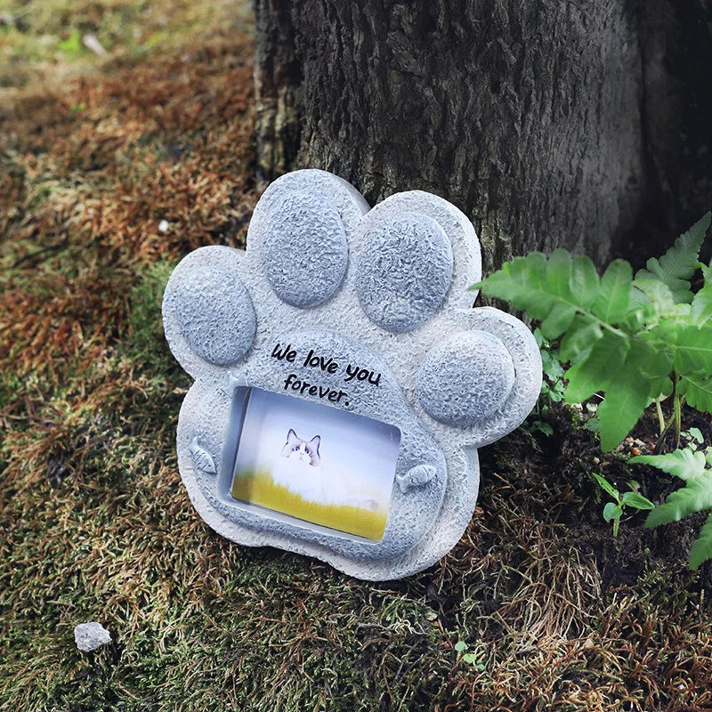 EternalPaw – Kreativer Gedenkstein aus Kunstharz mit Fotohalterung für Haustiere