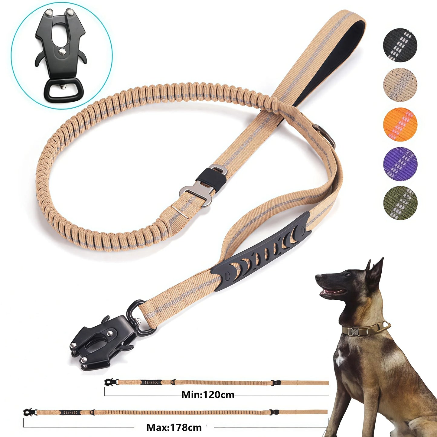 Reflektierende Bungee-Hundeleine aus Nylon – Für große Hunde, Schwarz