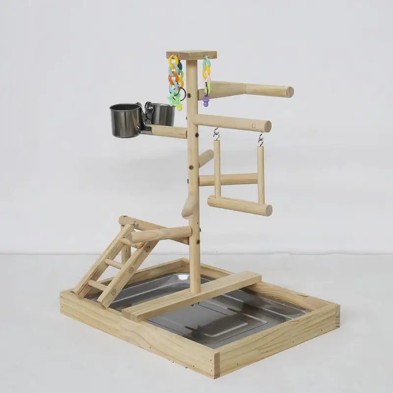 Holzspielplatz für Wellensittiche mit Schaukel und Leiter – 38×29×47 cm