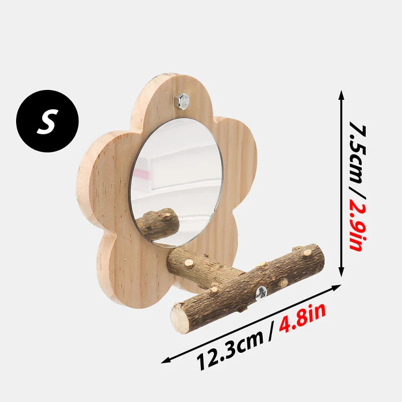 Vogelsitzstange aus Holz mit Spiegel – Natürliche Sitzplattform Größe S/M