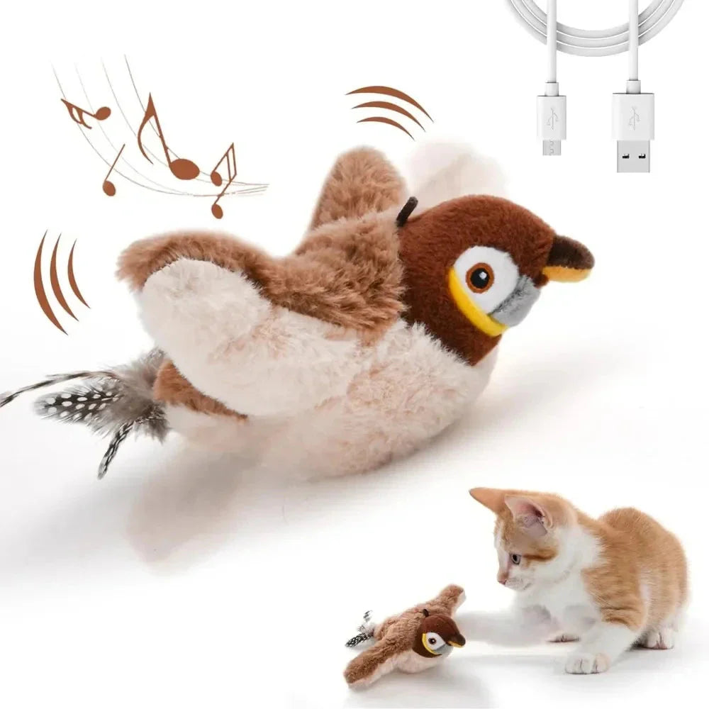 Interaktiver Katzenvogel mit Geräuschen, Katzenminze und USB-Ladefunktion