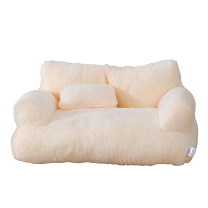 Plüschige Katzenbank mit Rückenlehne – Beige/Khaki/Rosa/Gelb