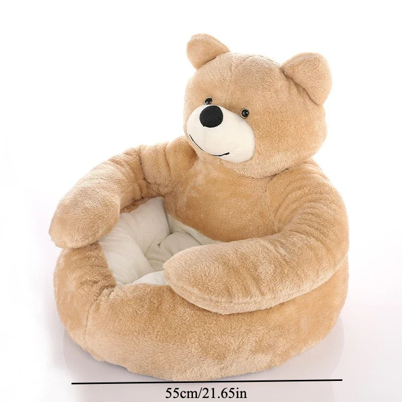 Plüschbär-Haustierbett – Weiches Winterbett für Hunde und Katzen