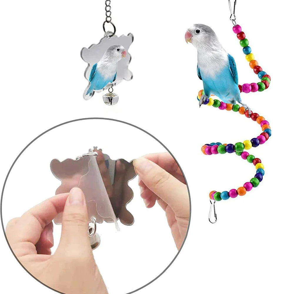 7-teiliges Papageienspielzeugset aus Holz und Kunststoff, für kleine Vögel, 21 x 14 cm