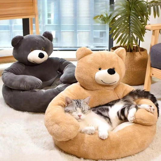 Plüschbär-Haustierbett – Weiches Winterbett für Hunde und Katzen