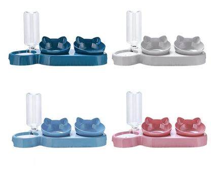 3-in-1 Katzenfutternapf-Set mit Wasserspender: Trinken & Fressen