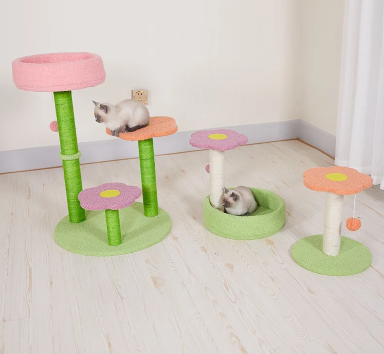 KlimPaws BloomNest Kratzbaum mit Sprungplattform und blütenförmigem Katzennest