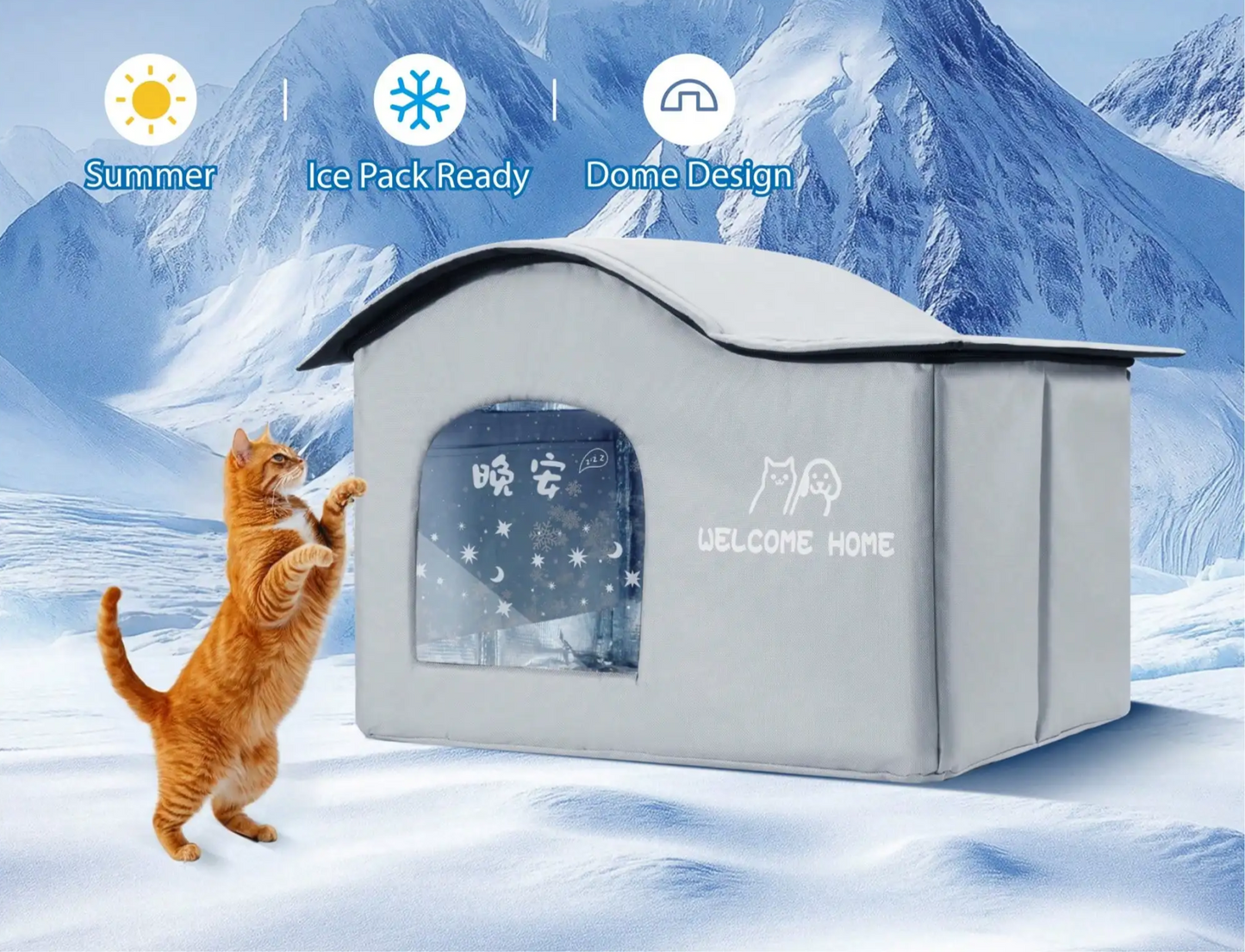 ThermaKool Faltbares, isolierendes Katzenhaus – 2-in-1: Kühlen & Wärmen mit Kühlakkus & Wendematratze