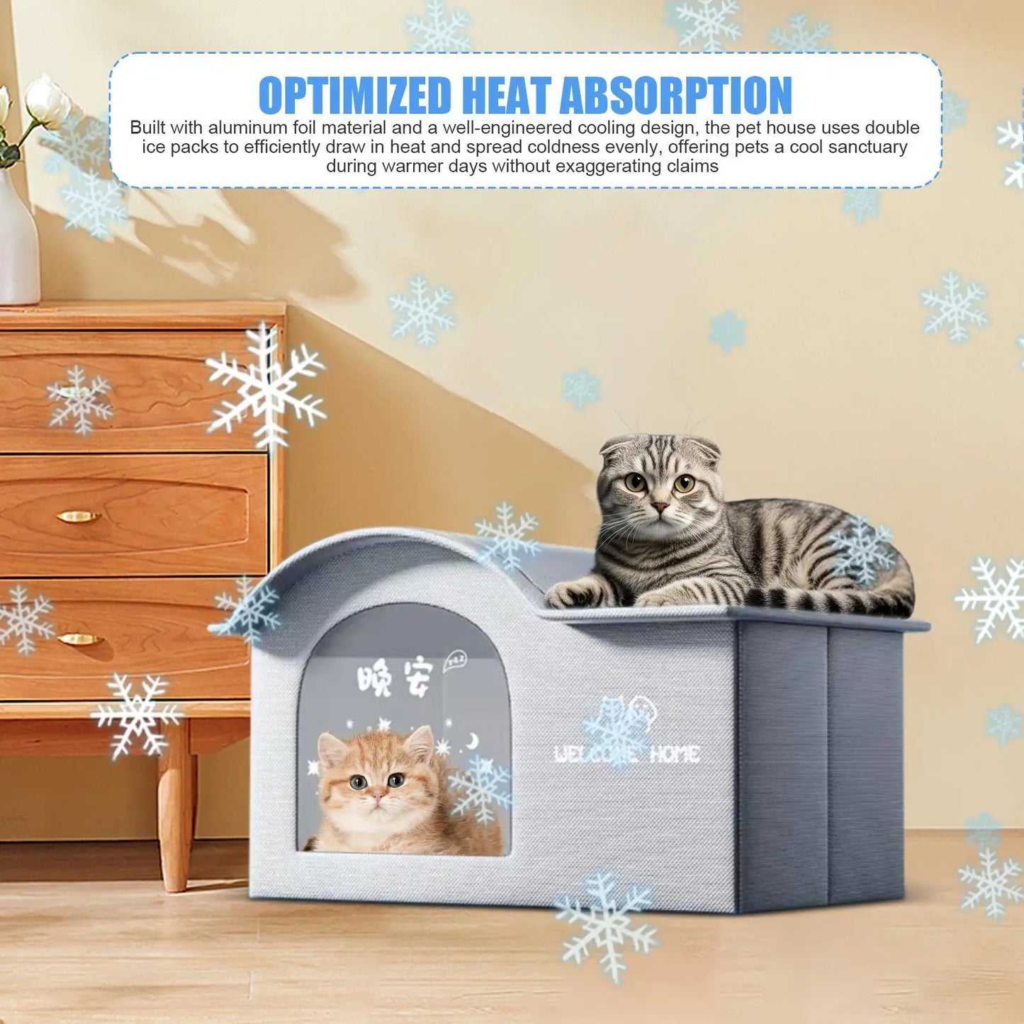 ThermaKool Faltbares, isolierendes Katzenhaus – 2-in-1: Kühlen & Wärmen mit Kühlakkus & Wendematratze
